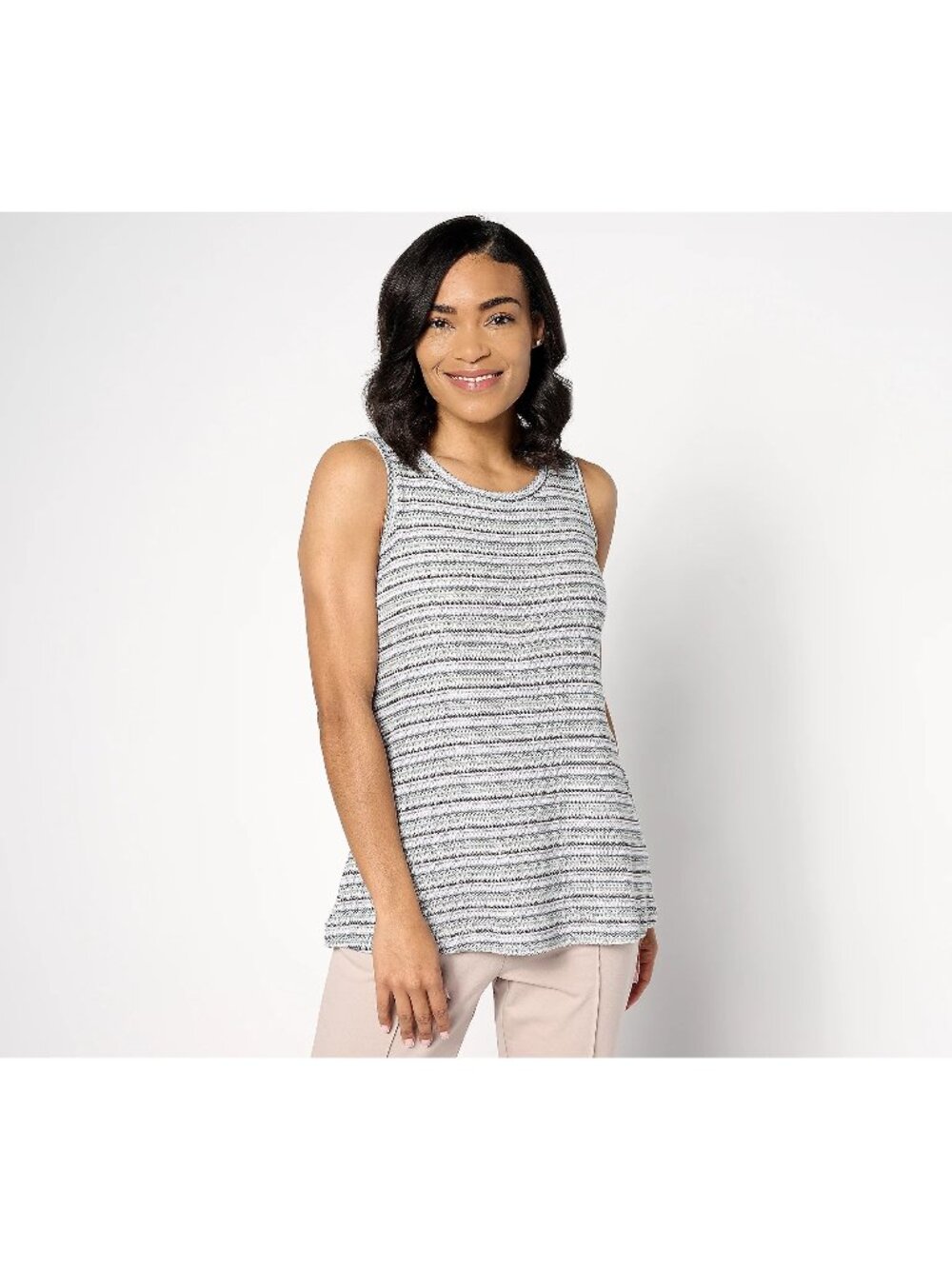 LOGO Layers by Lori Goldstein Tank Top 1X Striped Sweater Knit White Sand NEW
